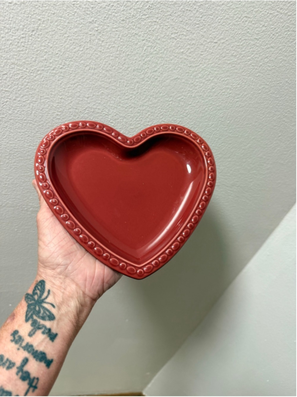Longaberger Pottery Heart Shaped Dish paprika